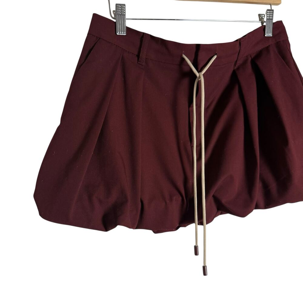 Zara Solid Maroon Balloon Drawstring Mini Skirt S… - image 3